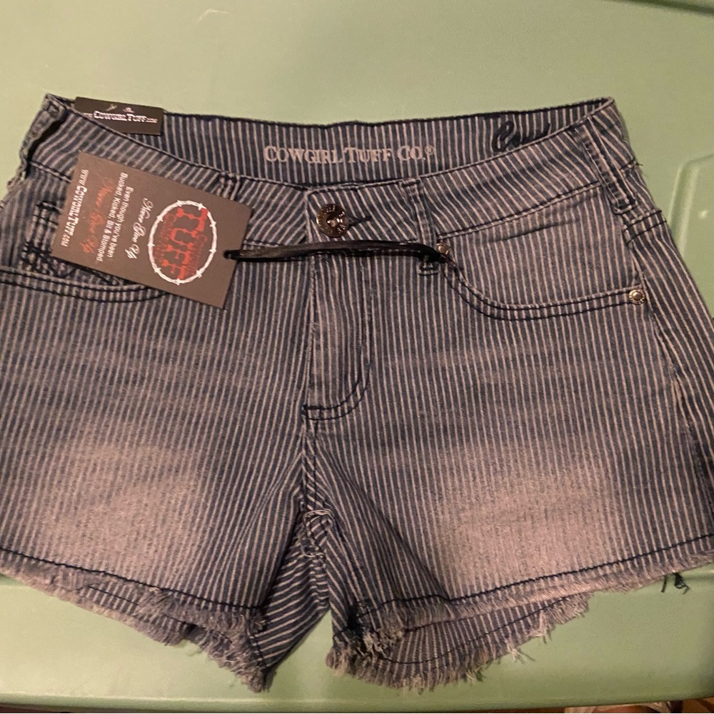Cowgirl Tuff Co. Blue Striped Denim Shorts